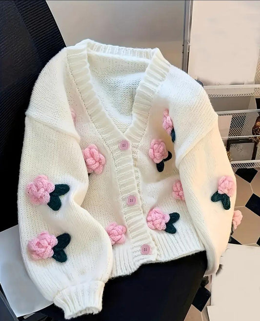 Handmade Floral Cardigan - Cozy and Chic 🌸💖
