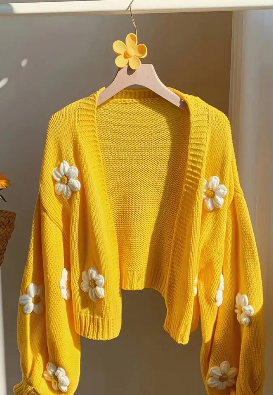 Handmade Yellow Flower Cardigan 🌼 | Cozy & Chic Crochet Style